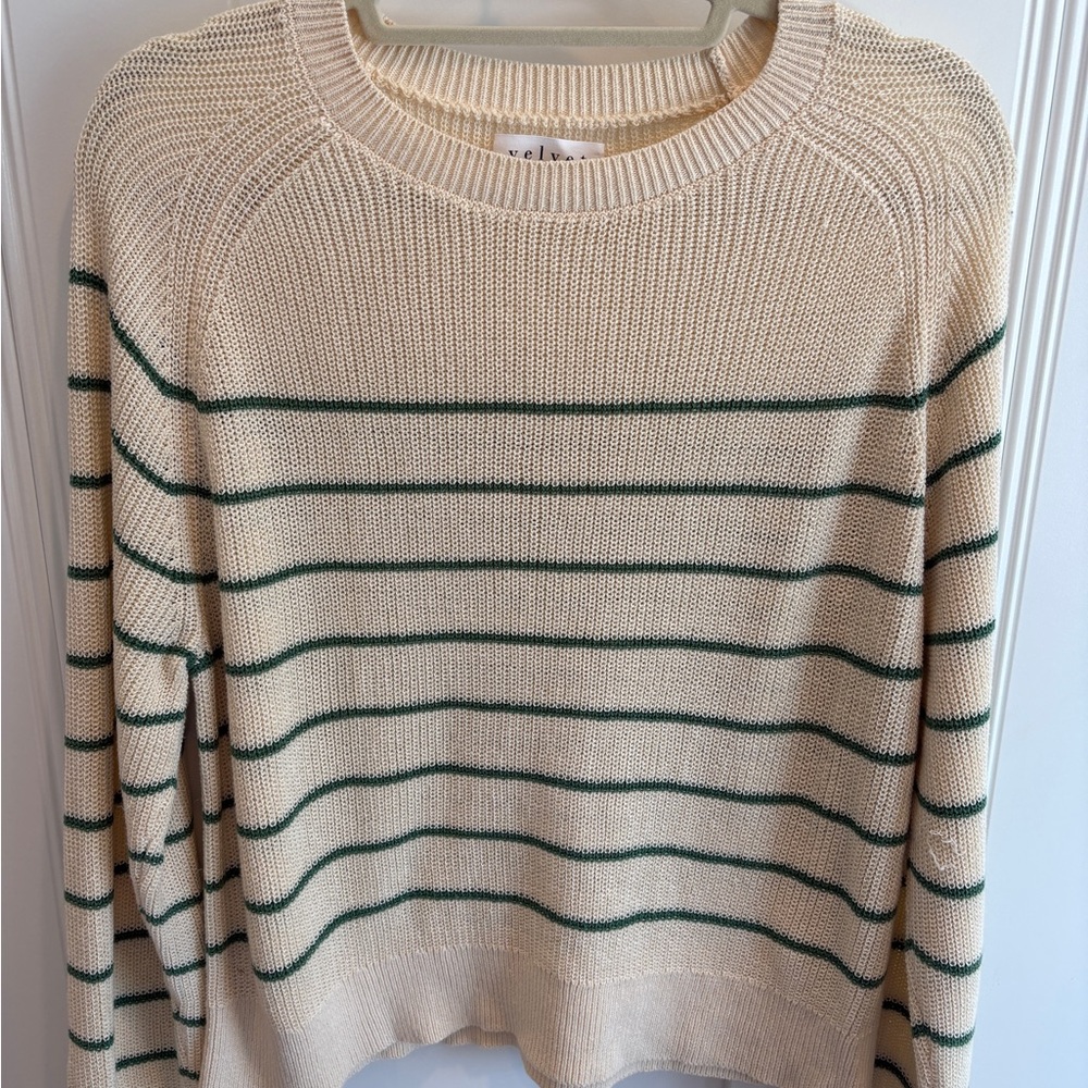 Velvet by Graham & Spencer Cream and Green Striped Sweater